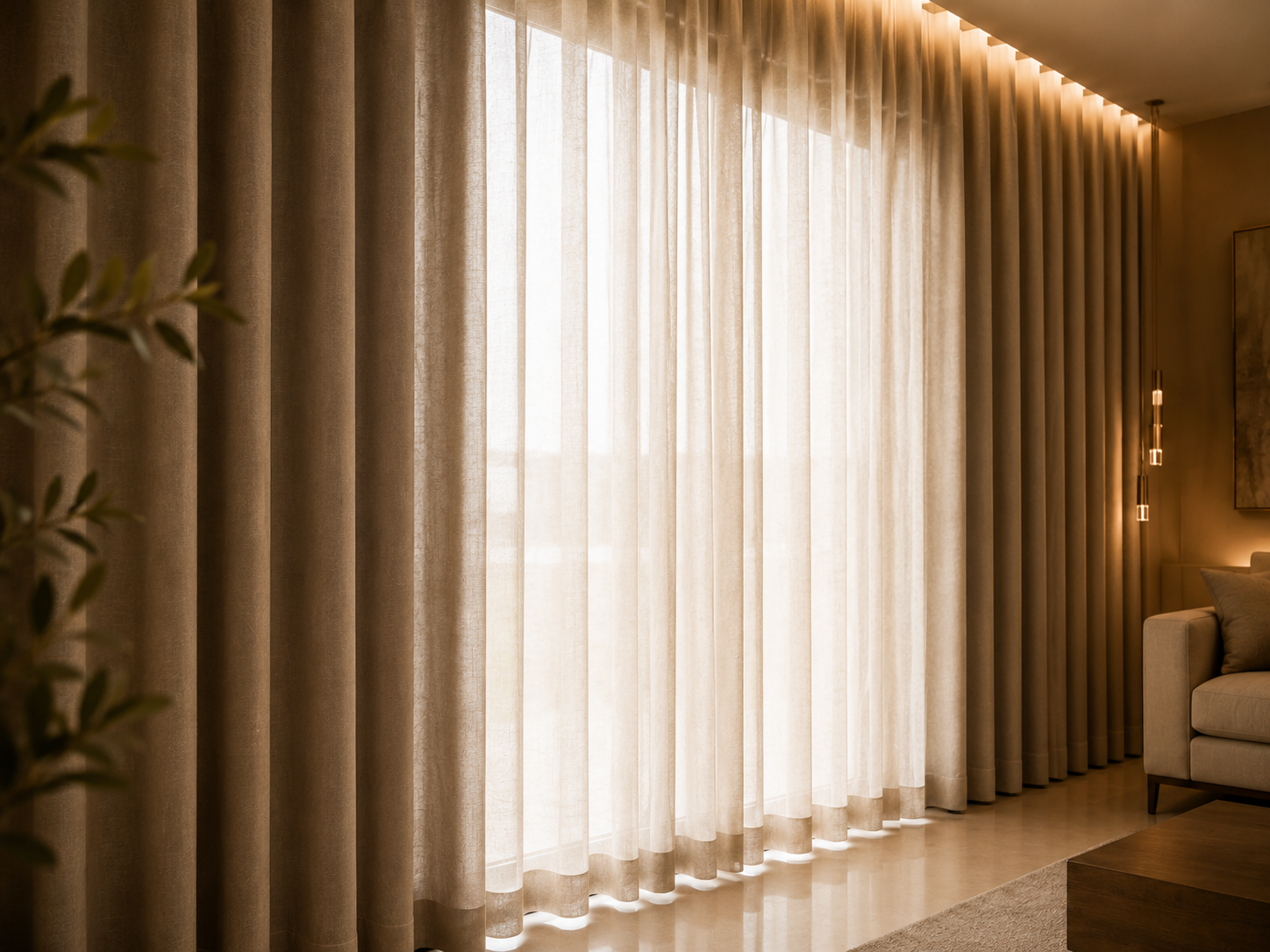 Cortina Wave com ondas uniformes e acabamento elegante