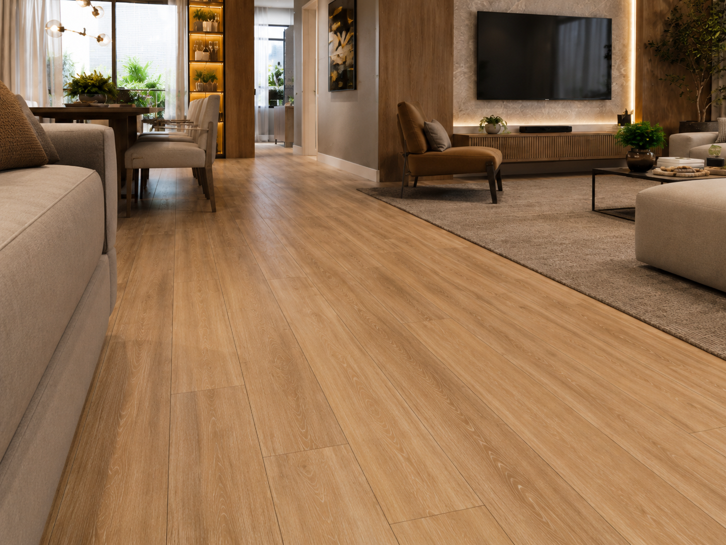 Piso vinílico em régua com acabamento elegante